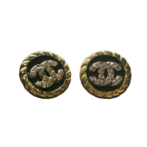 CHANEL Boucles d'oreilles clips or CC strass cristal avec boîte