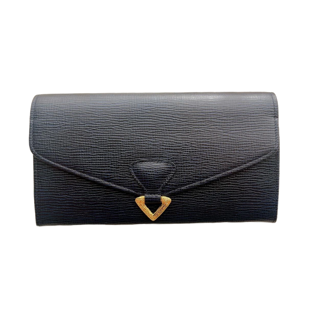 UNGARO Portefeuille Long Cuir bleu Marine / noir Fermoir Doré