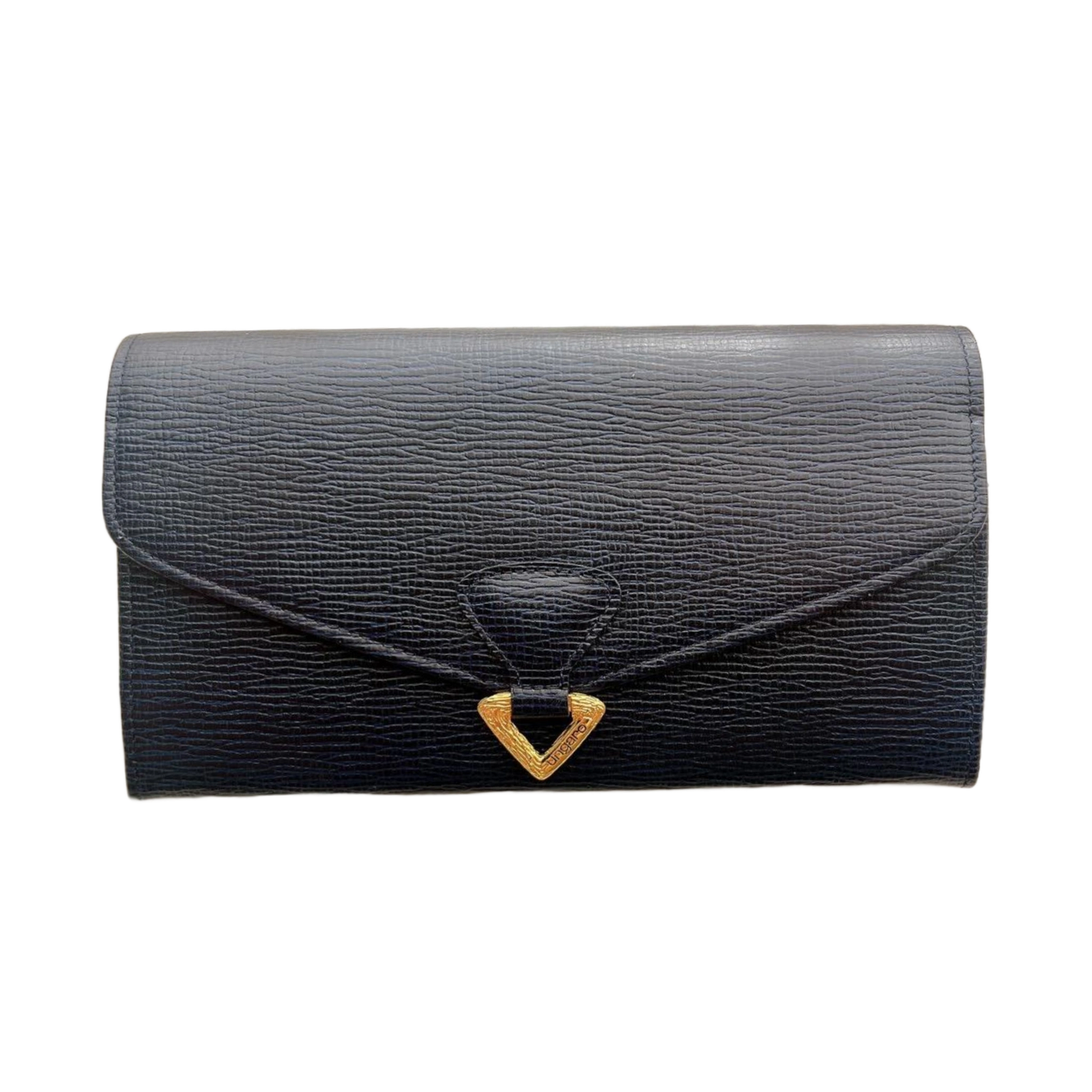 UNGARO Portefeuille Long Cuir bleu Marine / noir Fermoir Doré