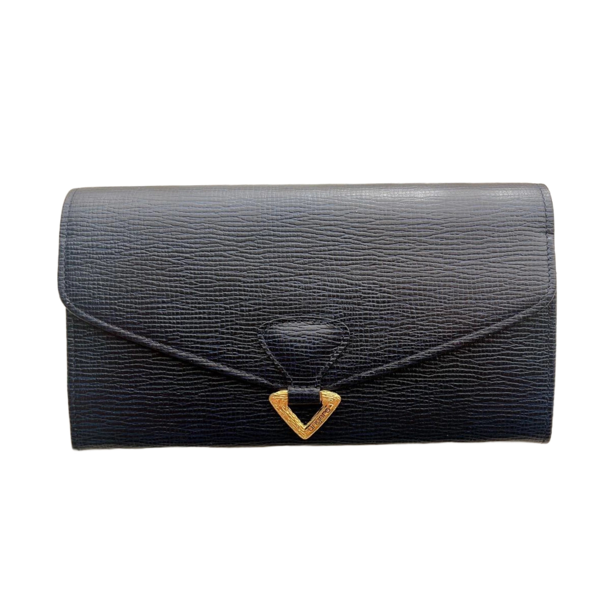 UNGARO Portefeuille Long Cuir bleu Marine / noir Fermoir Doré