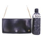 PIERRE CARDIN Pochette soirée cuir noir lisse chaîne dorée logo PC