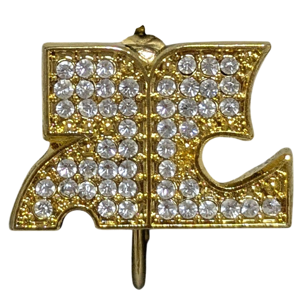 COURRÈGES Boucles d'oreilles clips logo AC entièrement pavé strass doré
