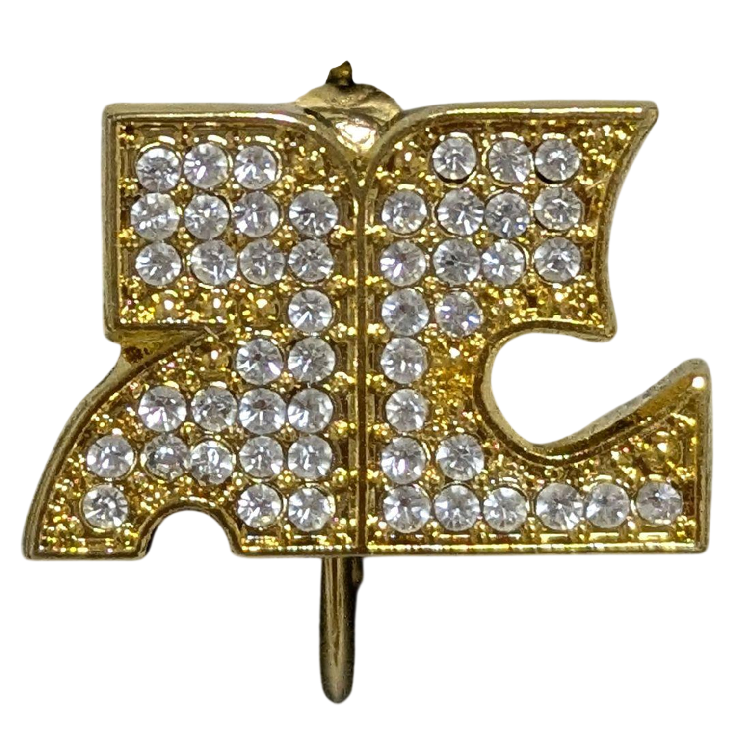 COURRÈGES Boucles d'oreilles clips logo AC entièrement pavé strass doré