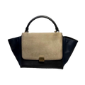 Celine Handbag Medium Black Blue Beige Trapeze Tri-Color Leather Suede