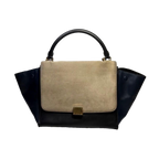 Celine Handbag Medium Black Blue Beige Trapeze Tri-Color Leather Suede