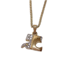 Courrèges Necklace Gold Silver Rhinestone AC Logo Pendant Vintage Adjustable