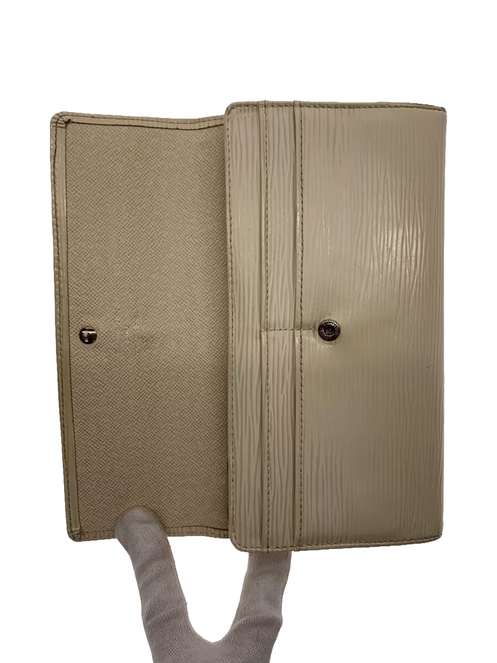 LOUIS VUITTON Portefeuille long Sarah cuir Épi beige quincaillerie dorée