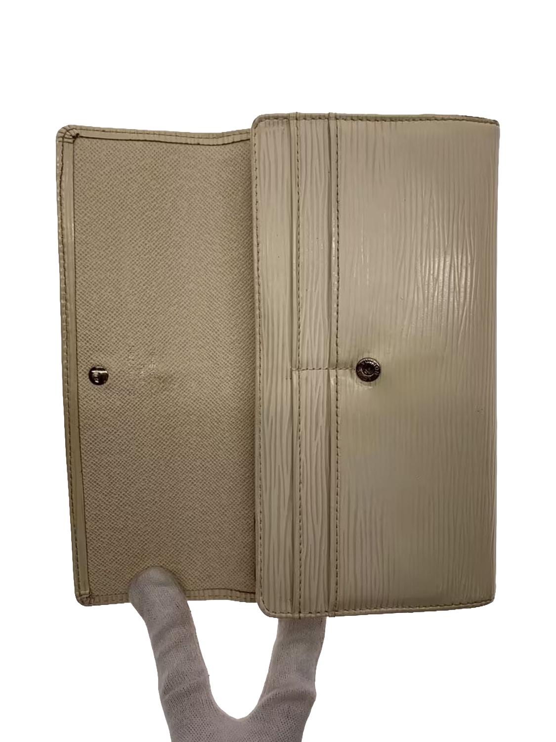 LOUIS VUITTON Portefeuille long Sarah cuir Épi beige quincaillerie dorée