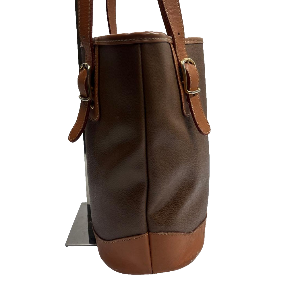 COURRÈGES Tote bag toile enduite marron / camel logo AC