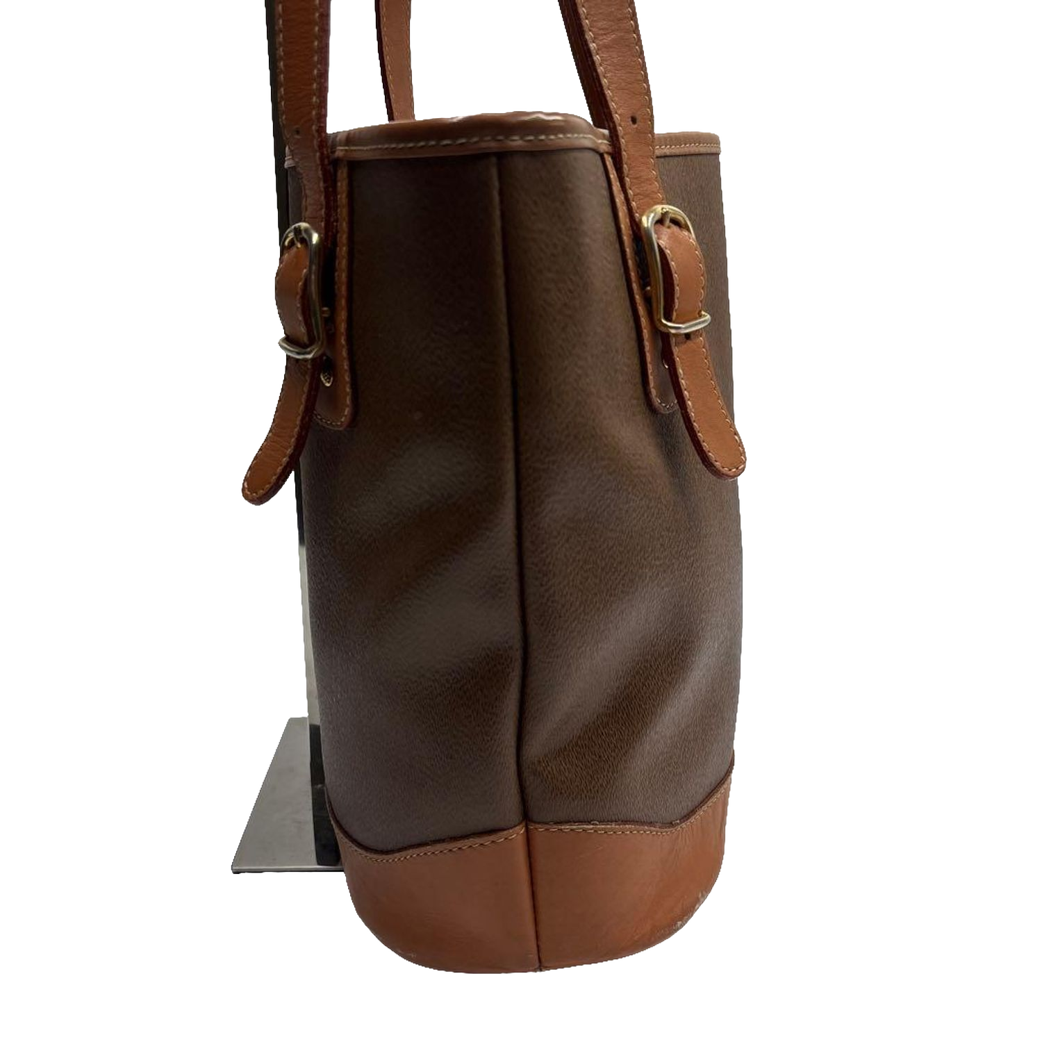 COURRÈGES Tote bag toile enduite marron / camel logo AC