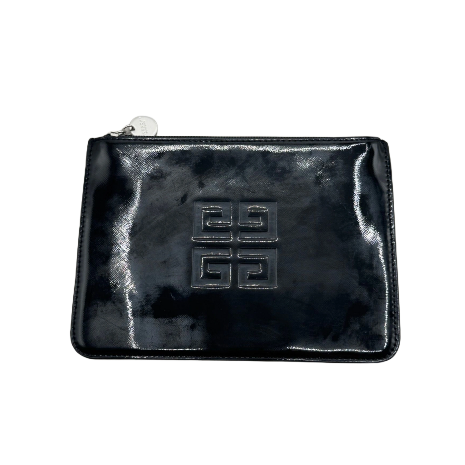 GIVENCHY Pochette portefeuille zippée Givenchy Parfums en cuir verni noir avec logo