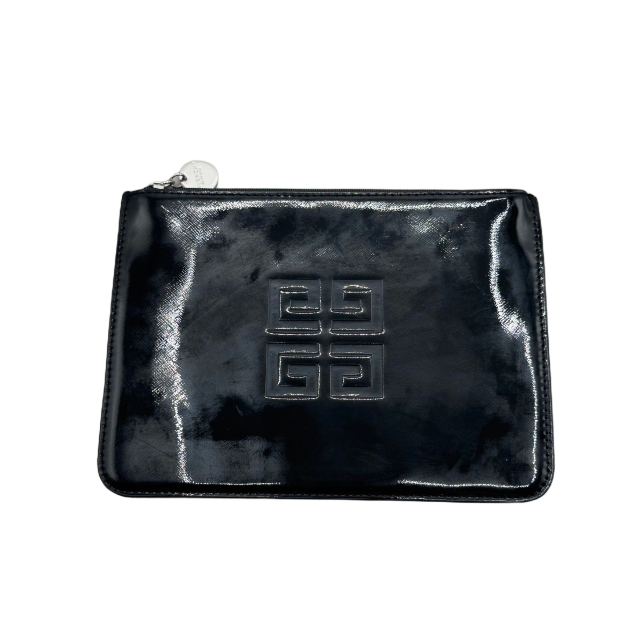GIVENCHY Pochette portefeuille zippée Givenchy Parfums en cuir verni noir avec logo