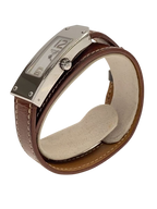HERMÈS Paris Montre Kelly II acier cadran blanc chiffres arabes double tour cuir marron