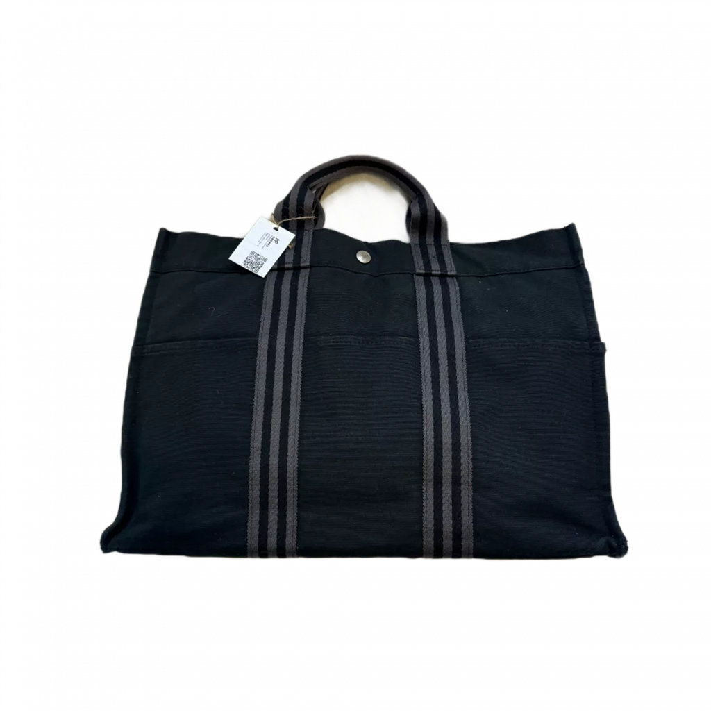 HERMÈS Fourre-tout gris/noir avec bandes GM