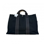 HERMÈS Fourre-tout gris/noir avec bandes GM