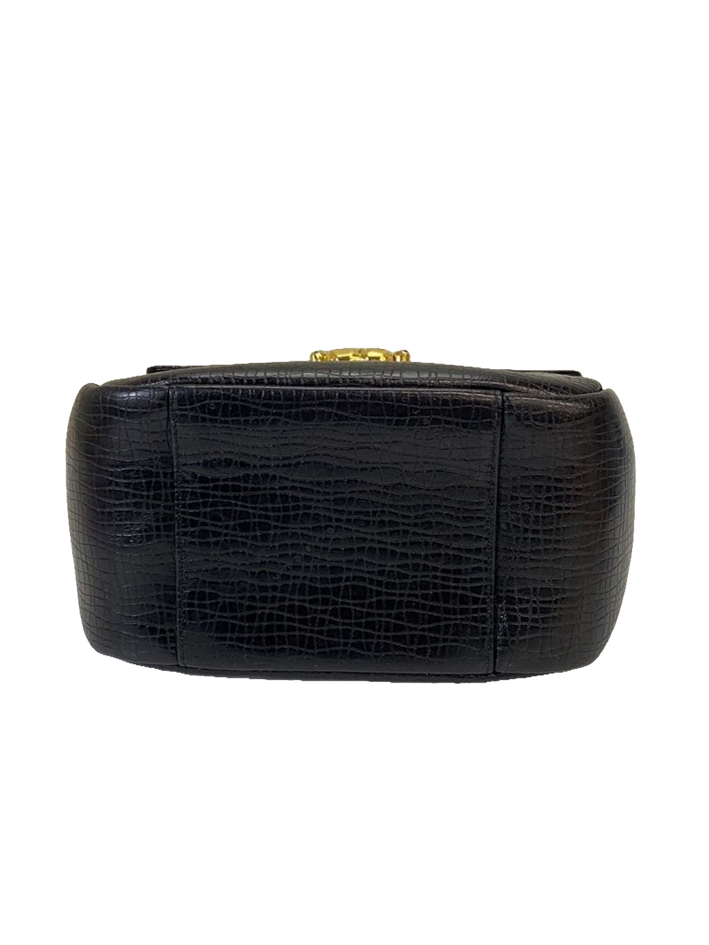 UNGARO Sac de soirée cuir lézard noir fermoir strass doré