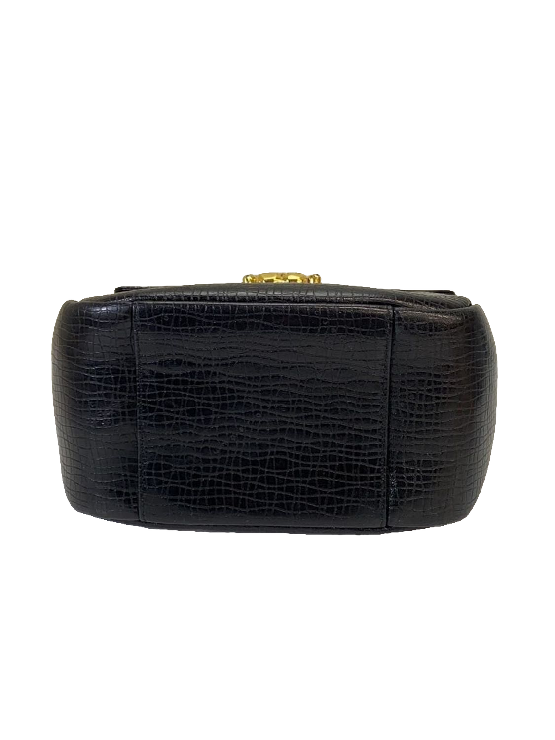 UNGARO Sac de soirée cuir lézard noir fermoir strass doré