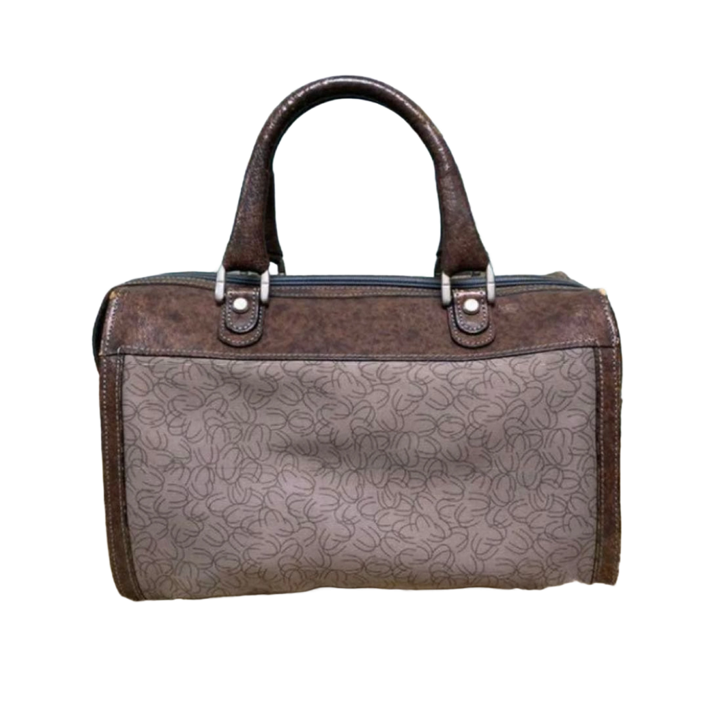 UNGARO Sac à main marron gris vintage monogramme Boston à poignée supérieure