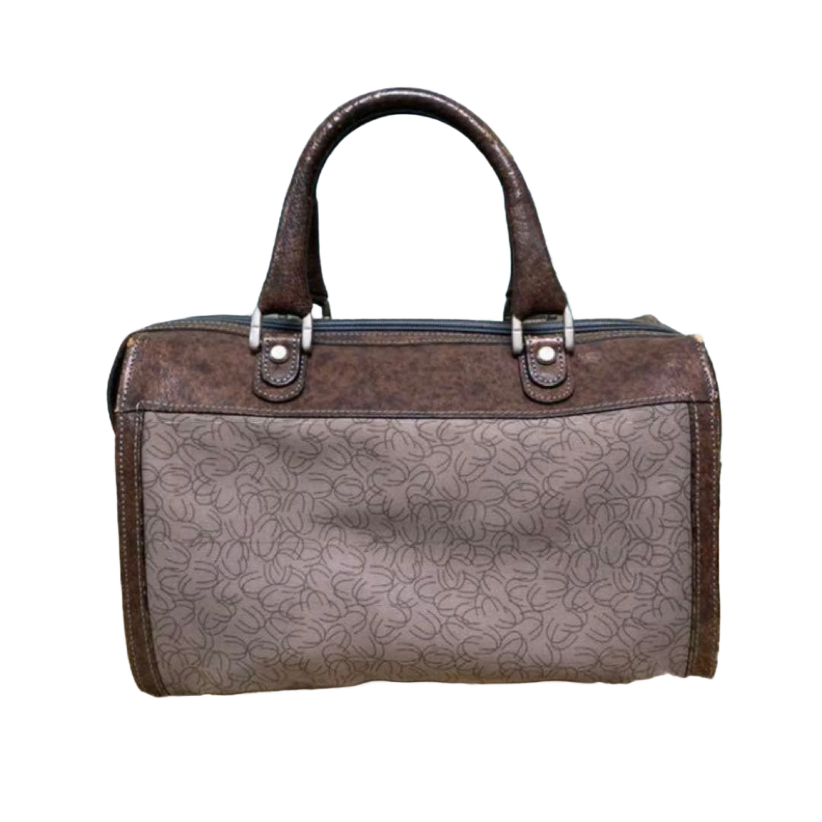 UNGARO Sac à main marron gris vintage monogramme Boston à poignée supérieure