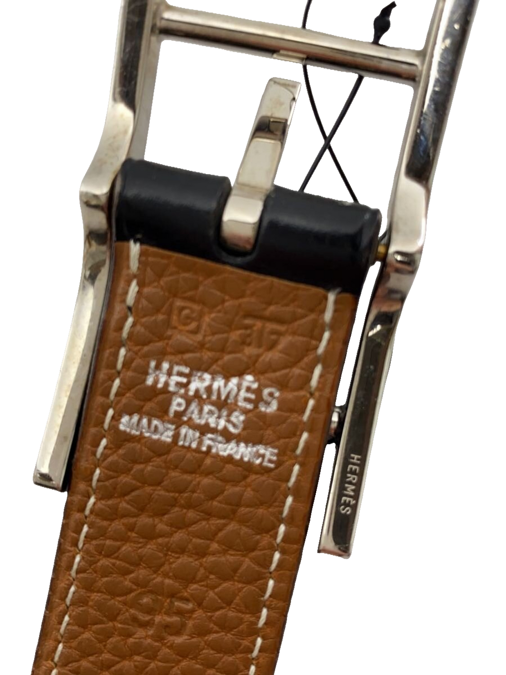Belt Herm%s 95 Black Brown Silver Buckle Reversible Leather Dress Belt