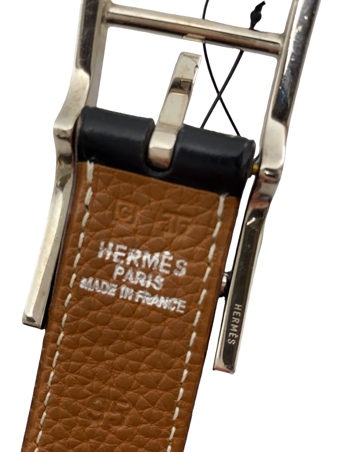 Belt Herm%s 95 Black Brown Silver Buckle Reversible Leather Dress Belt