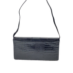 COURRÈGES Pochette bandoulière cuir effet croco noir logo doré