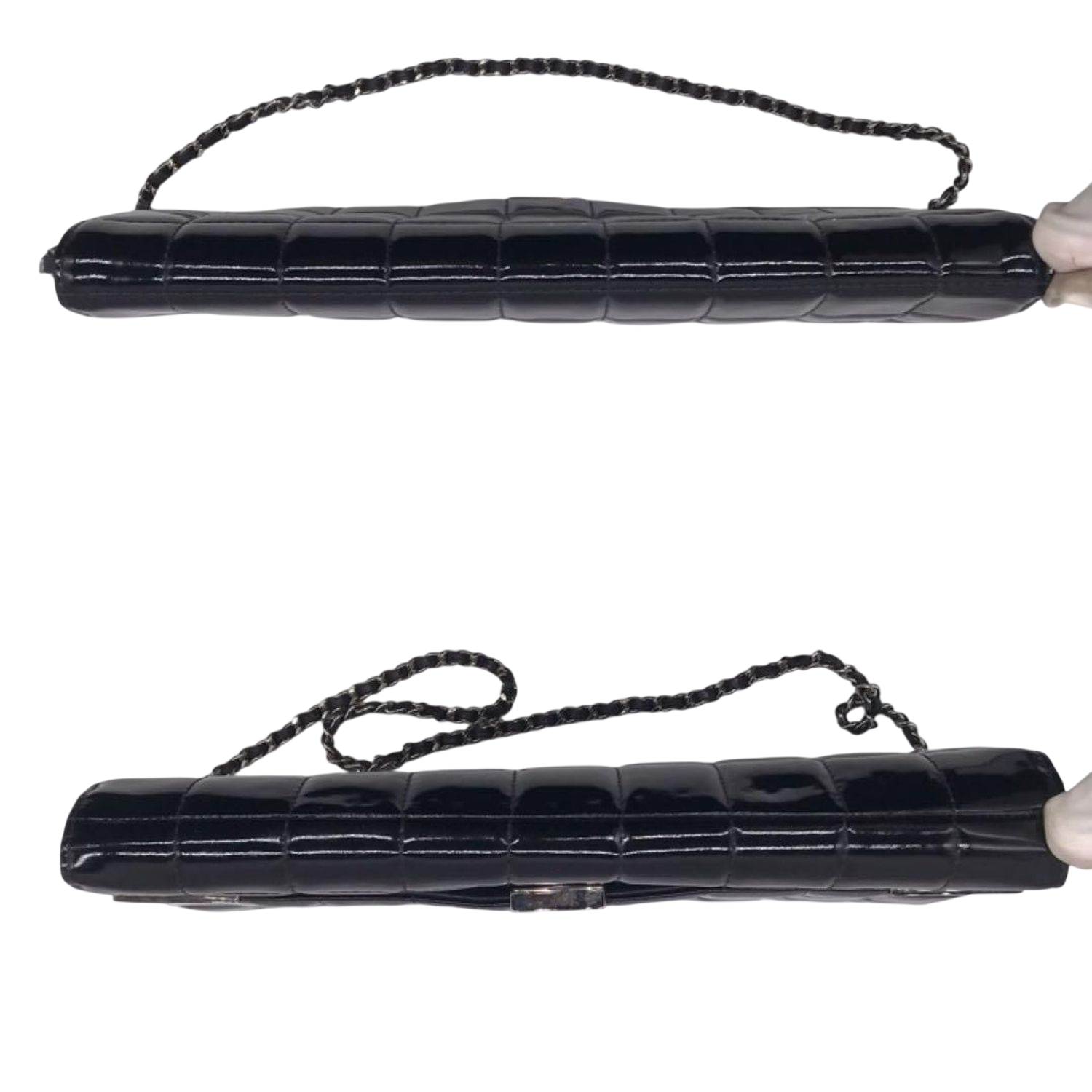 CHANEL Black Patent Leather Chocolate Bar WOC