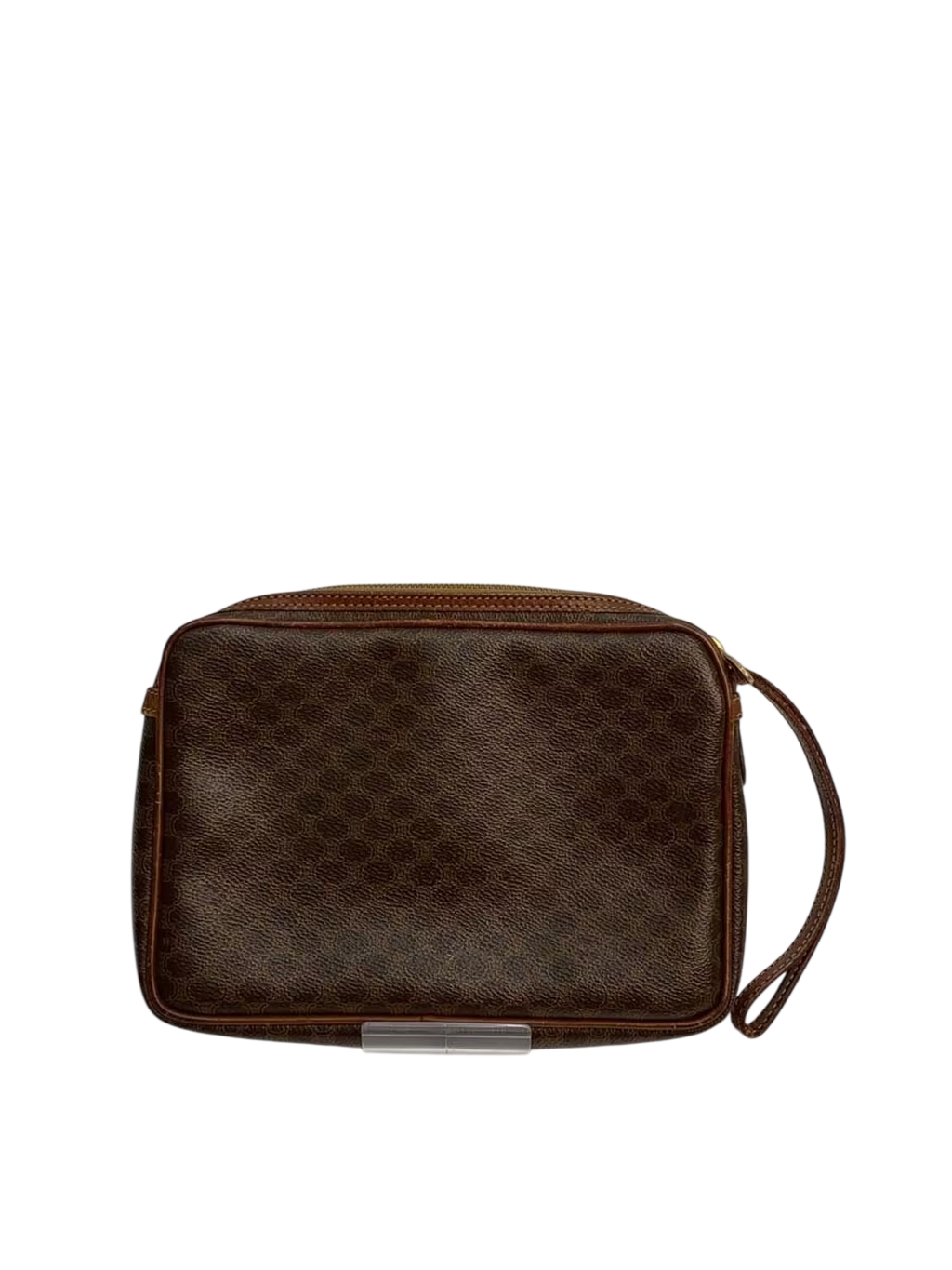 CÉLINE Paris Pochette wristlet toile Macadam marron zip façade