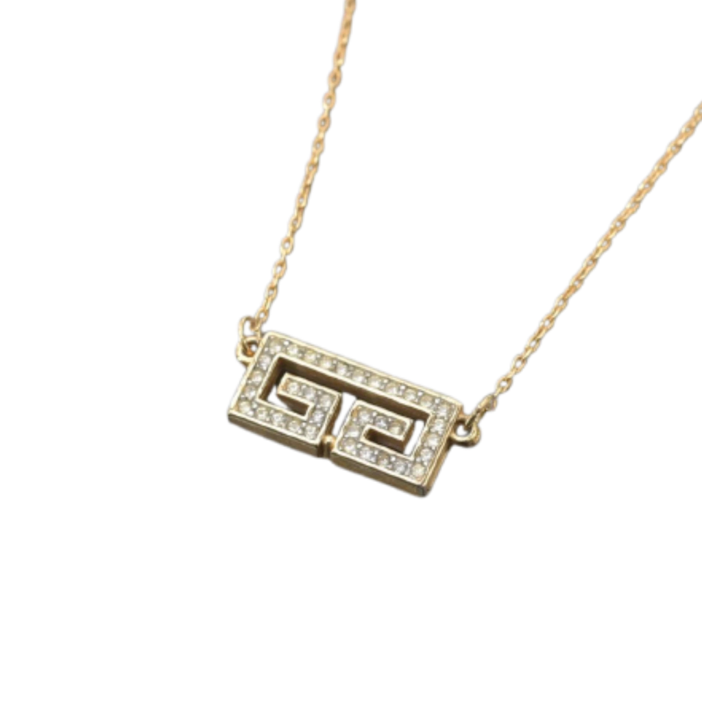 GIVENCHY Collier en or, logo, bijoux en strass, en excellent état