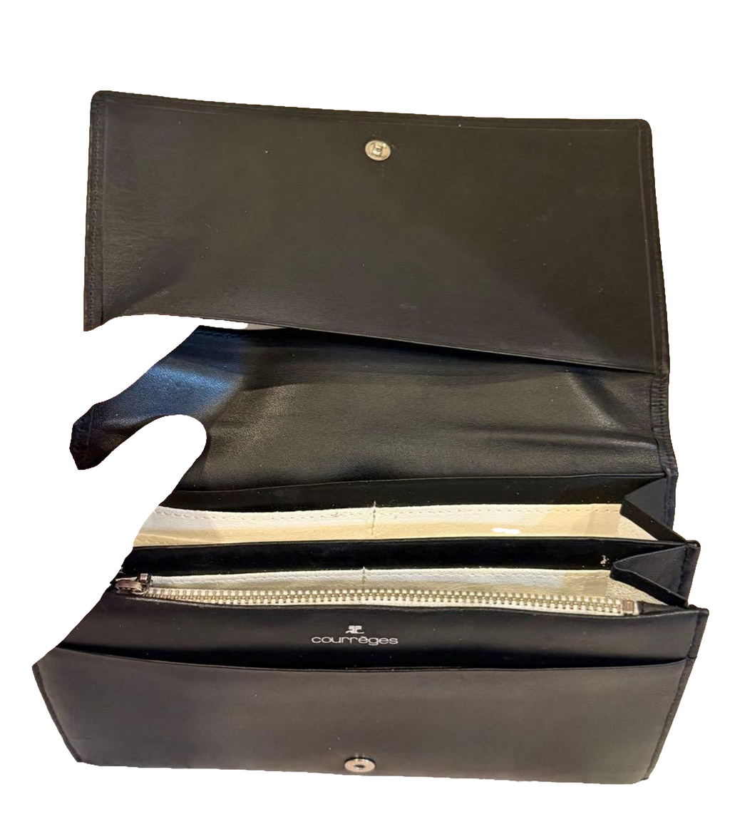 COURRÈGES Portefeuille long cuir noir logo AC bicolore
