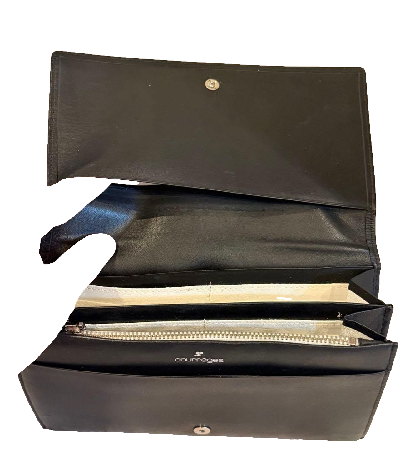 COURRÈGES Portefeuille long cuir noir logo AC bicolore