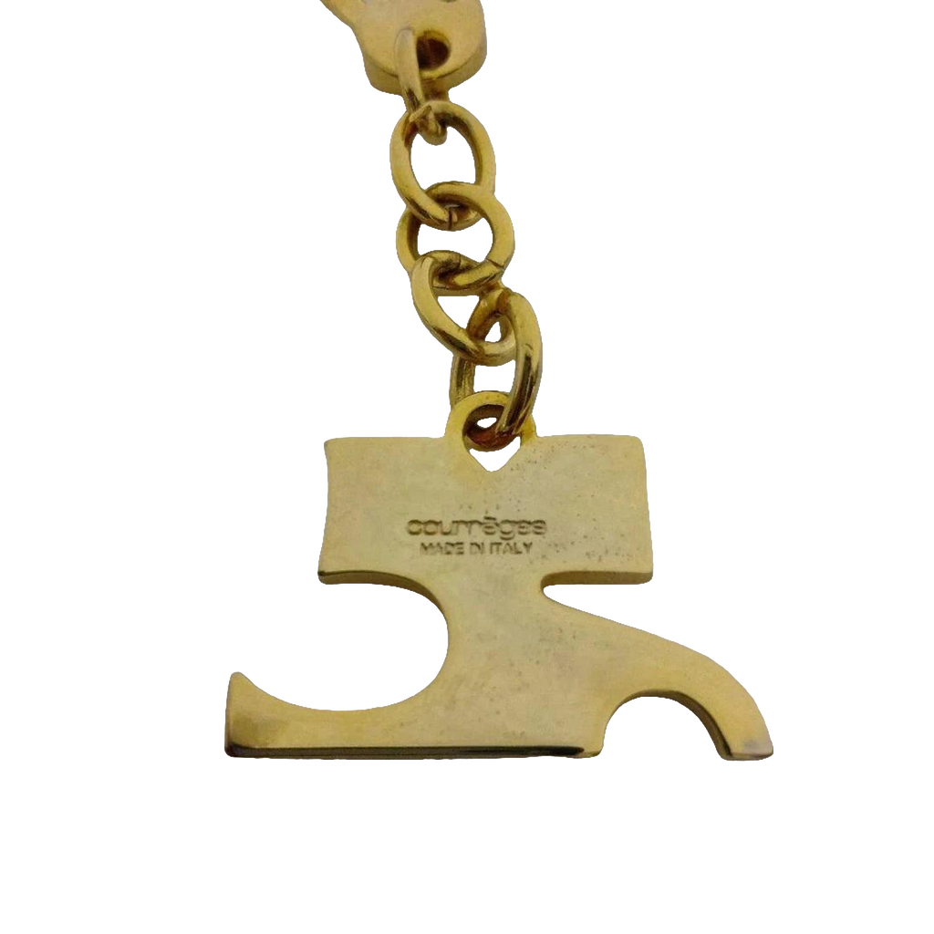COURRÈGES Porte-clé logo AC émail jaune métal doré étiquette d'origine