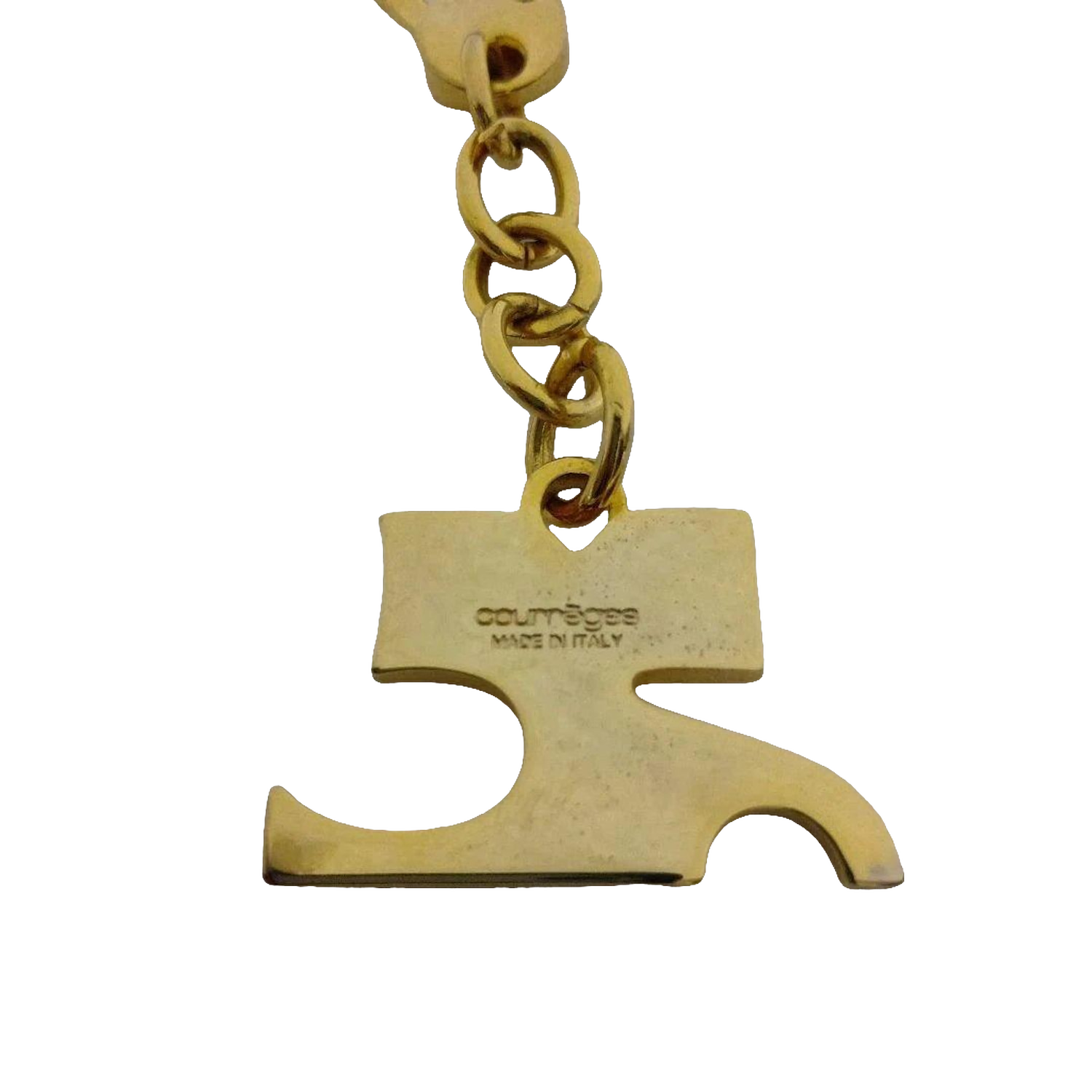COURRÈGES Porte-clé logo AC émail jaune métal doré étiquette d'origine