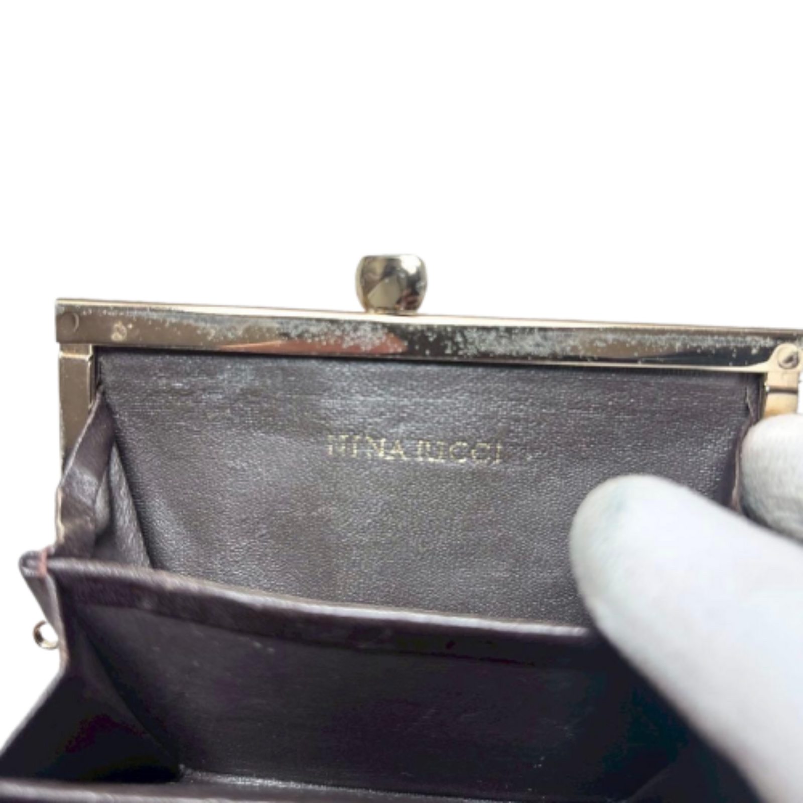 NINA RICCI Porte-monnaie fermeture à fermoir marron gris