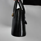 Ungaro Paris black lizard-effect grained leather bucket bag