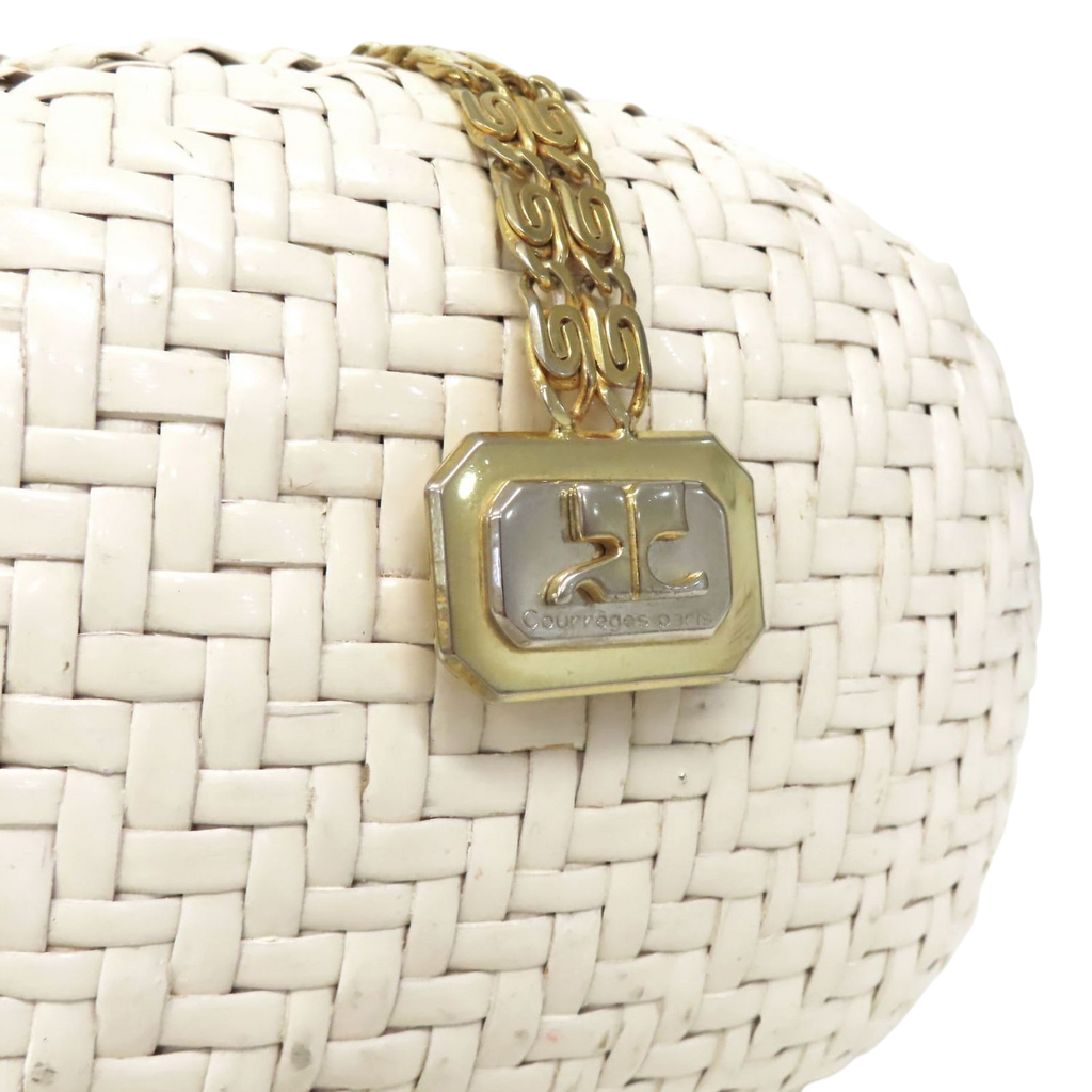 Courrèges Elegant White Woven Mini Bag with Chain Strap