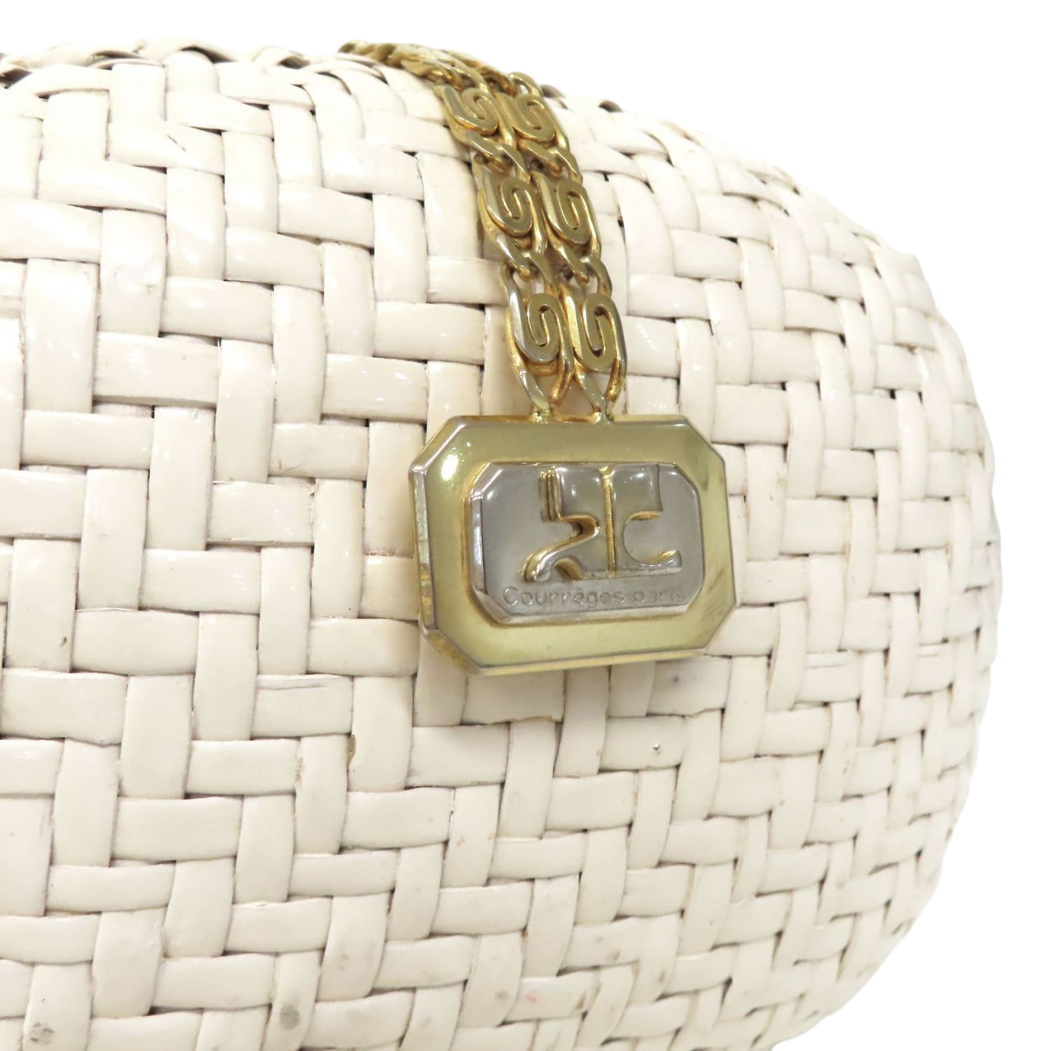 Courrèges Elegant White Woven Mini Bag with Chain Strap