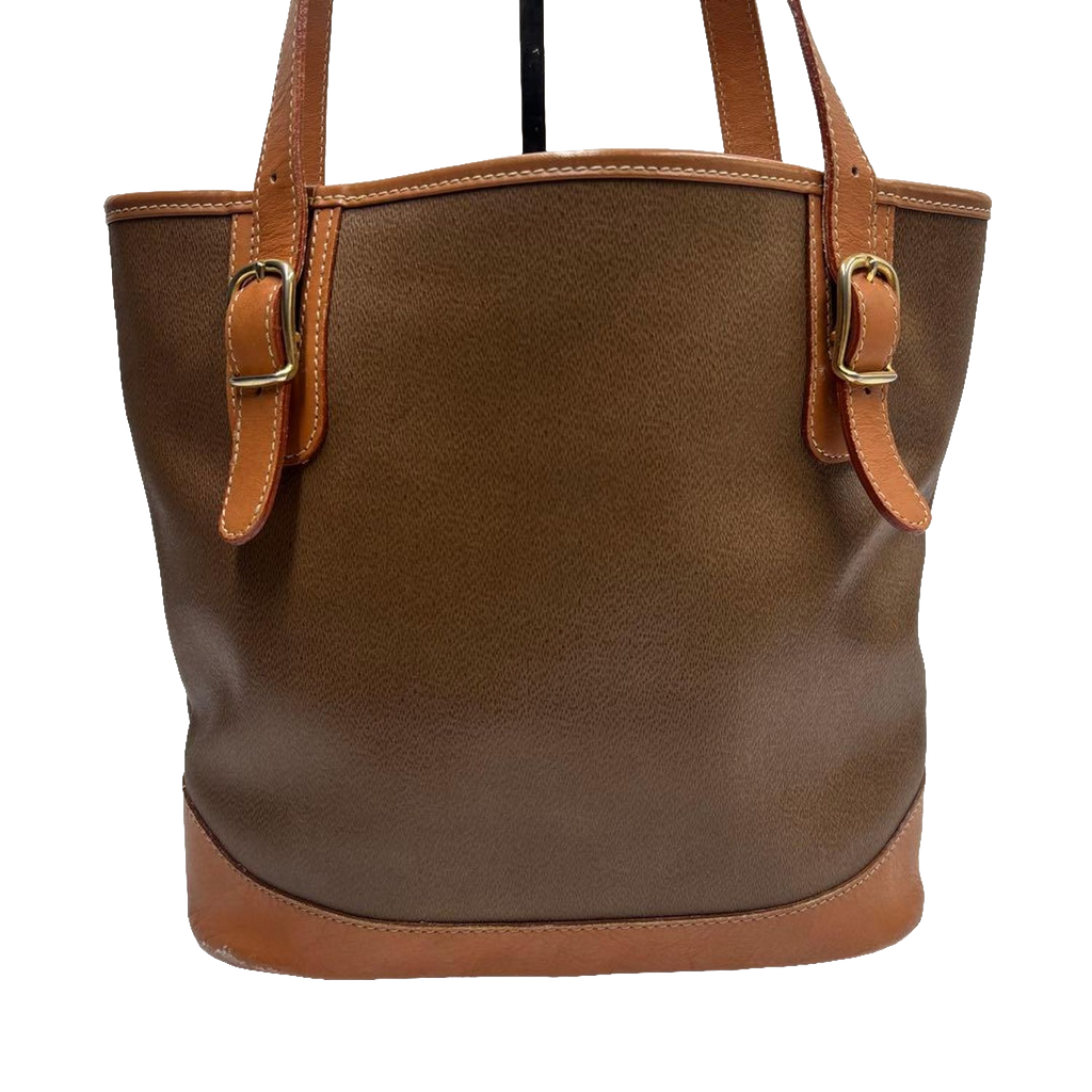 COURRÈGES Tote bag toile enduite marron / camel logo AC