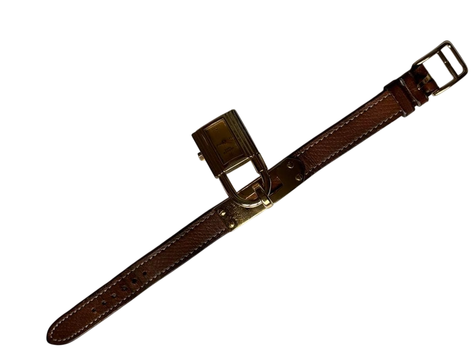 HERMES Kelly Lock Gold-Tone Brown Leather Swiss Made Watch