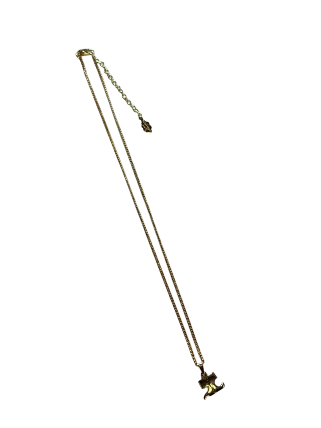 Courreges Gold Tone Logo Pendant Necklace