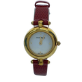COURRÈGES Montre femme cadran blanc boîtier or bracelet cuir rouge lézard Swiss Made