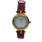 COURRÈGES Montre femme cadran blanc boîtier or bracelet cuir rouge lézard Swiss Made