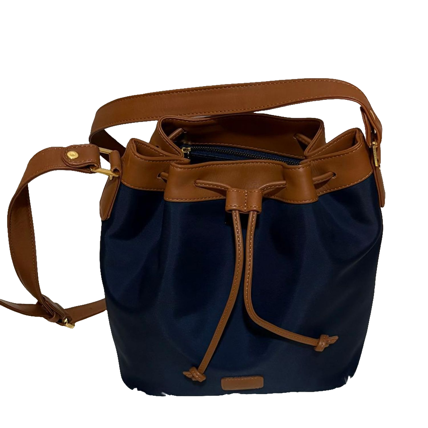 COURRÈGES Sac noé bucket bag bleu marine / camel (avec dustbag)