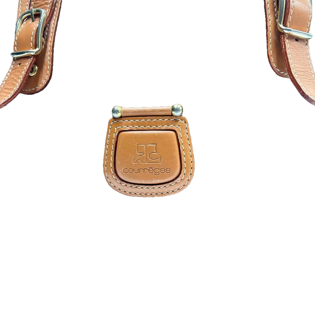 COURRÈGES Tote bag toile enduite marron / camel logo AC