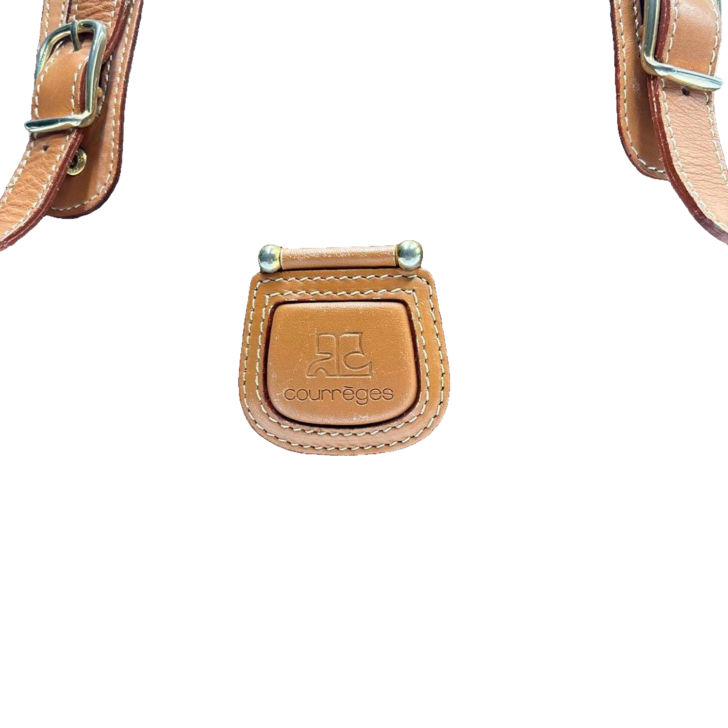 COURRÈGES Tote bag toile enduite marron / camel logo AC