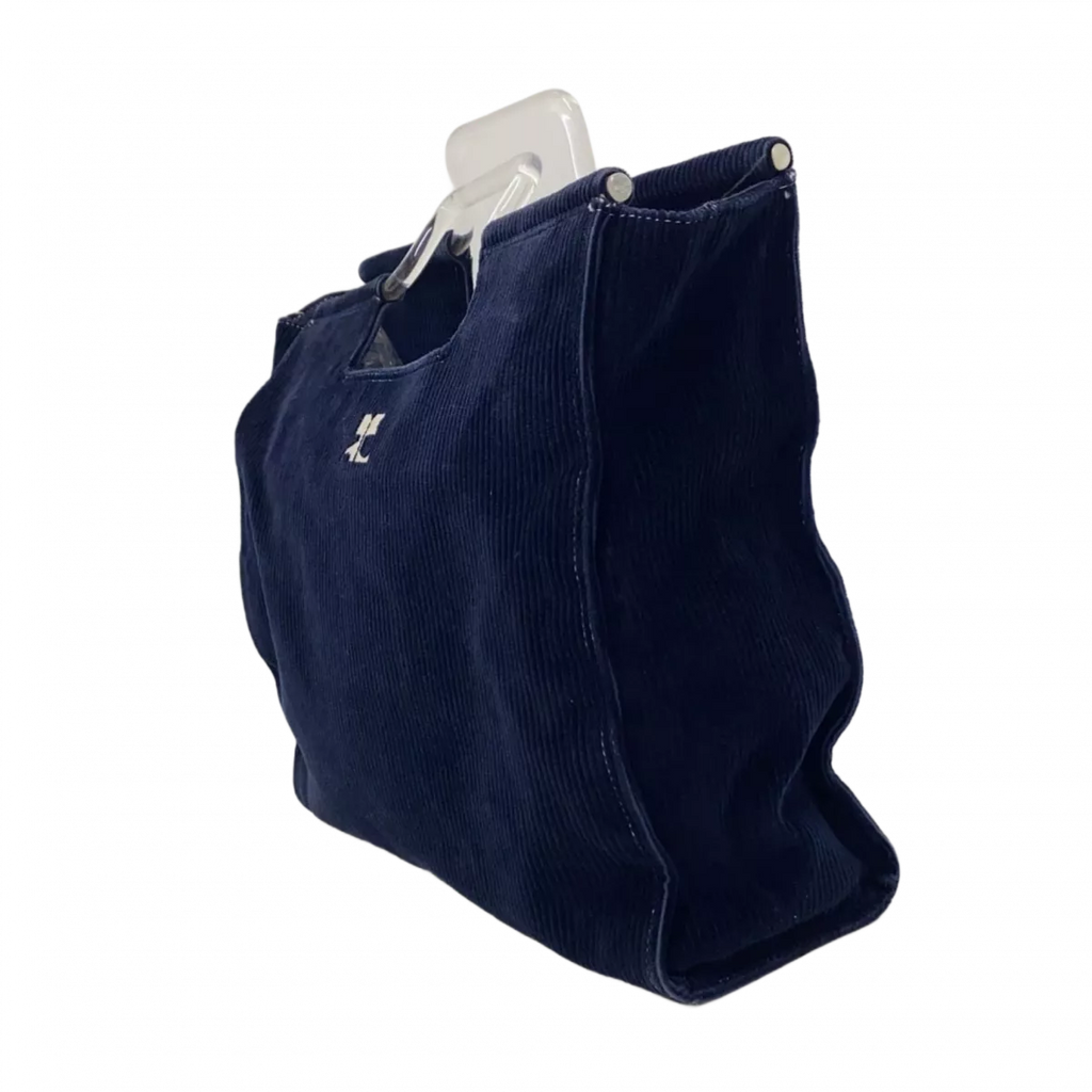 COURRÈGES sac velour bleu marine anse carré