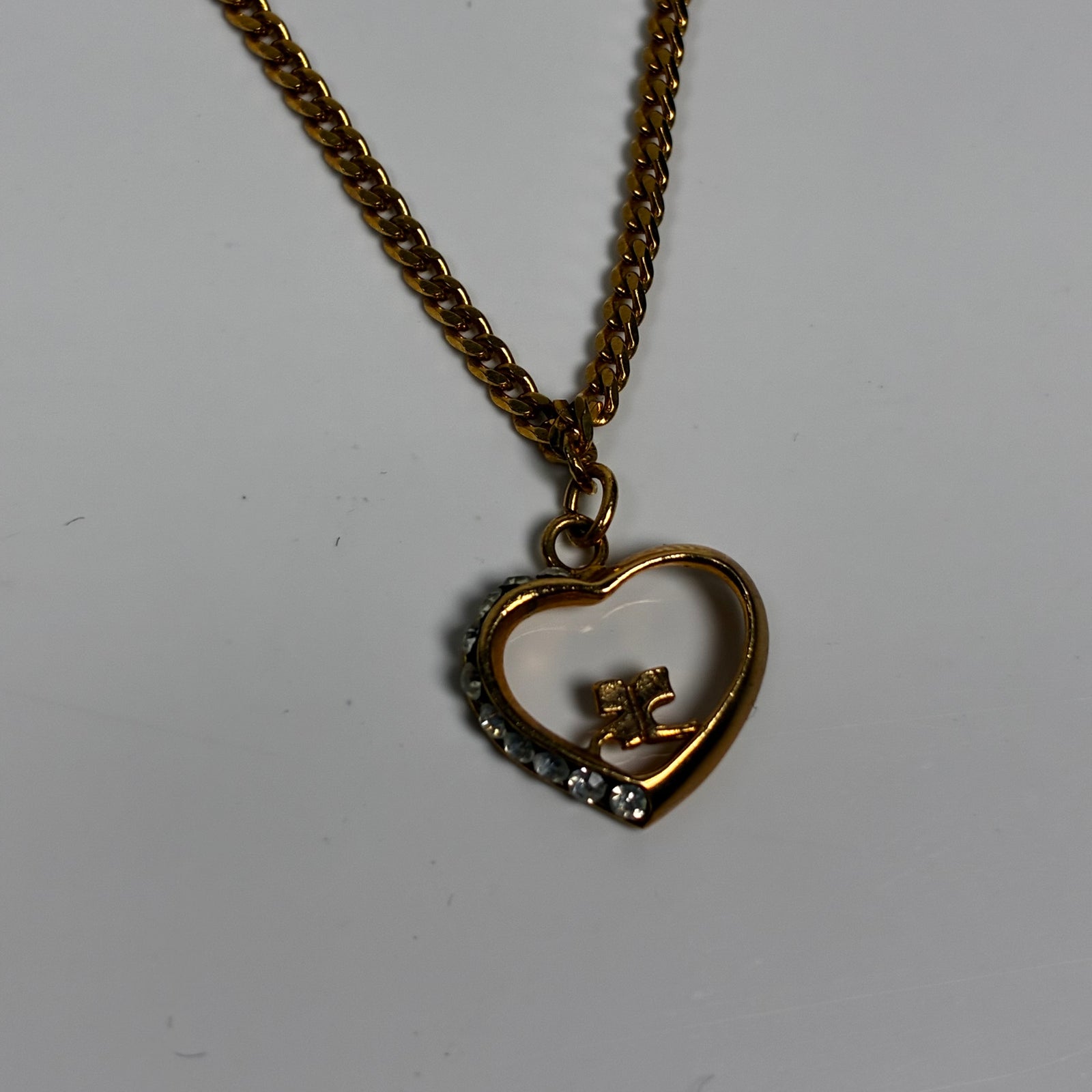 Courrèges Paris Side Rhinestone Heart Pendant Necklace