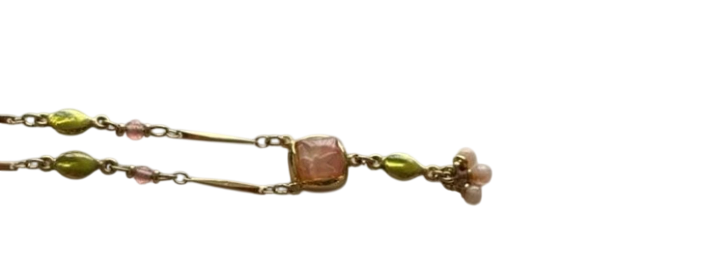 Courrèges Gold Tone Necklaces with Pearl and Beaded Pendants