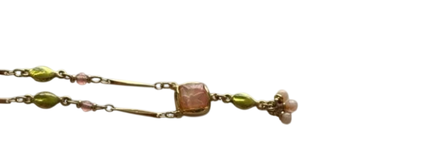 Courrèges Gold Tone Necklaces with Pearl and Beaded Pendants