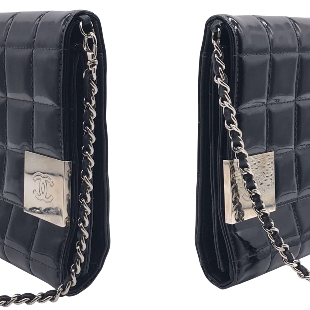 CHANEL Black Patent Leather Chocolate Bar WOC